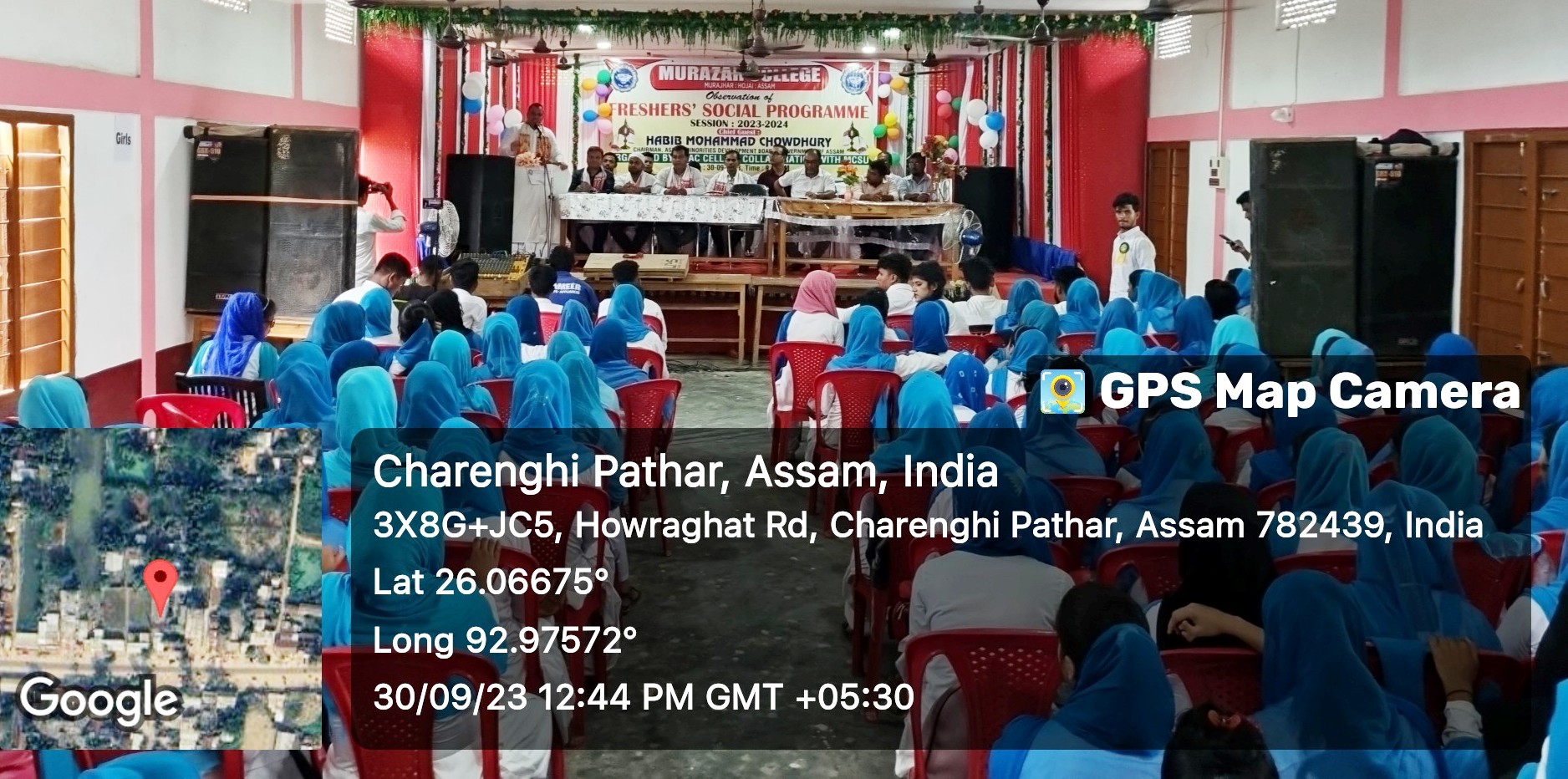 The Chairperson all Assam Minority Board Mr. Habib Mohammad  Chowdhury addressed students on the event Freshers Social  on dated- 30.09.2023 Pic-1