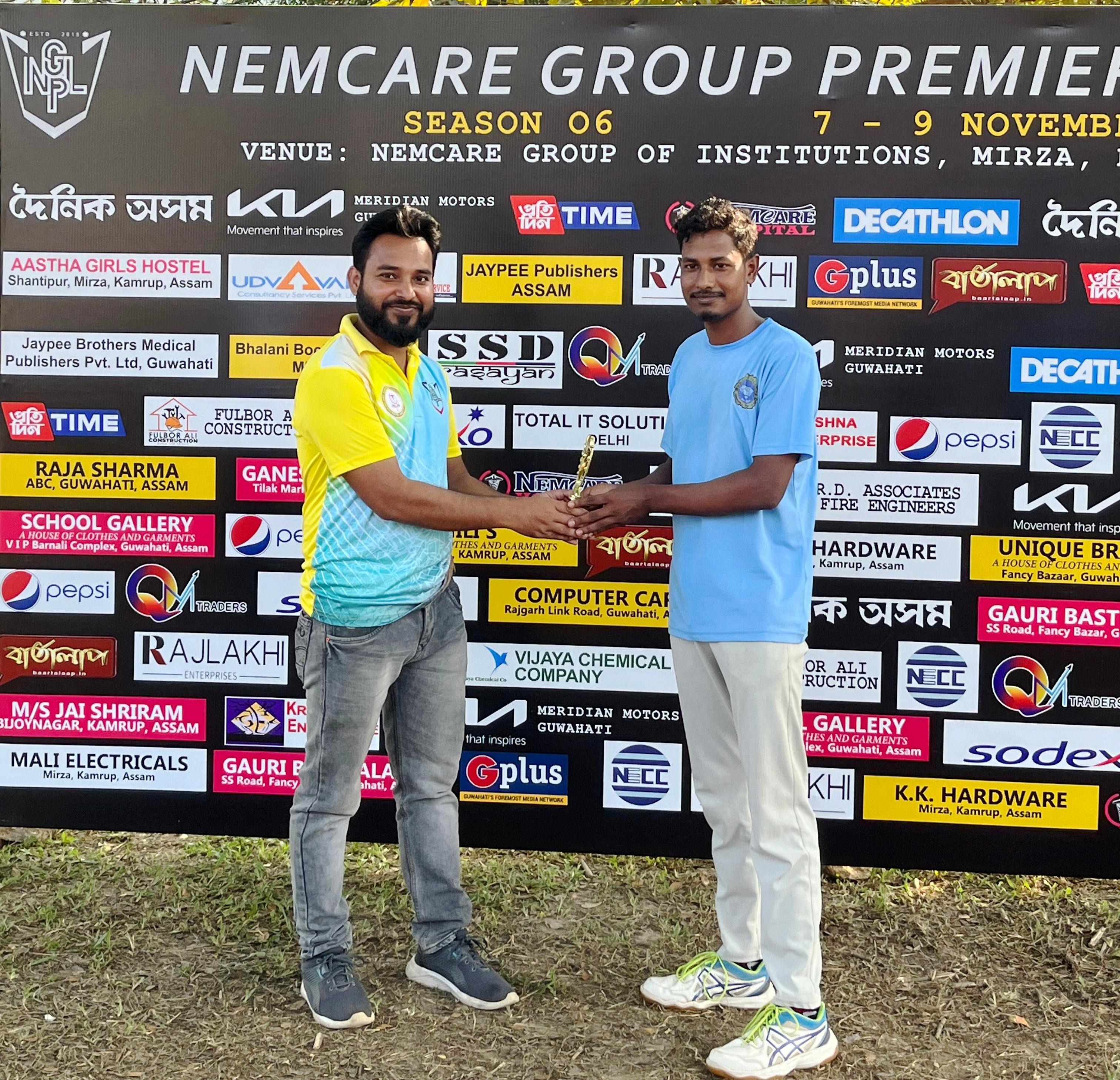Recieving MAN OF THE MATCH in Inter State Cricket Competition at Nemcare Group Premier League held on 08.11.2023. Pic-3